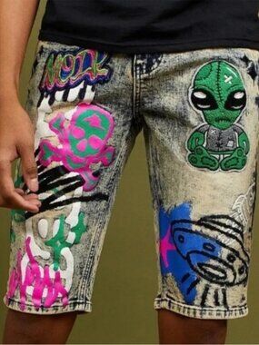 NWT Maison Noir Blue Distressed 5 Pockets Design Denim Short Size 40